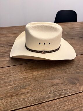Justin Boots Cream Straw Western Cowboy Hat with Braided Hatband